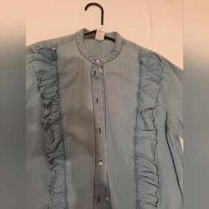 Women's Denim Buttonup Shirt w/ Ruffles